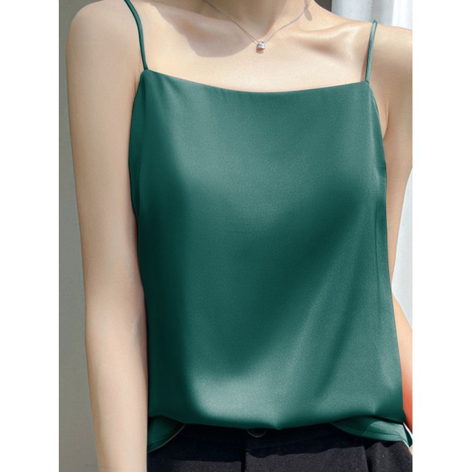 Dark green satin halter top