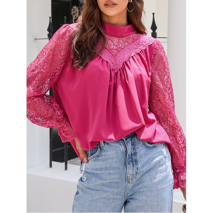 Decorative lace standing collar elegant shirt