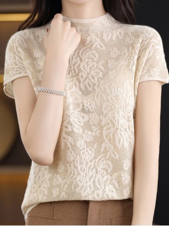 Elegant lace short-sleeved T-shirt