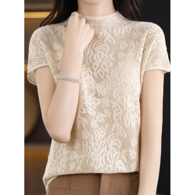 Elegant lace short-sleeved T-shirt