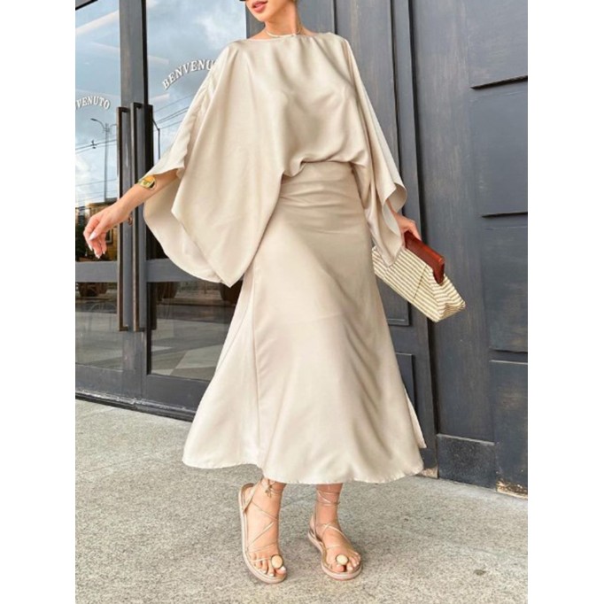 Elegant ladies Batsleeve top half skirt suit