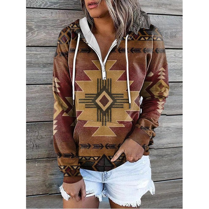 Ethnic printed hooded sweater top