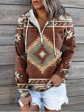 Ethnic printed hooded sweater top