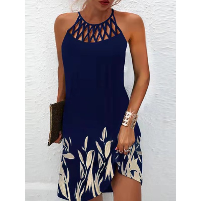 Ethnic printed mesh sleeveless casual dress