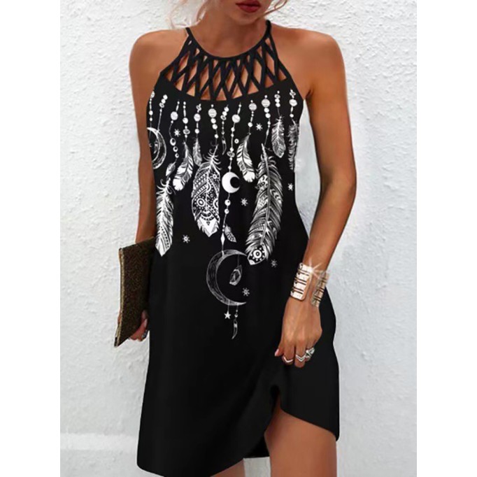 Ethnic printed mesh sleeveless casual dress