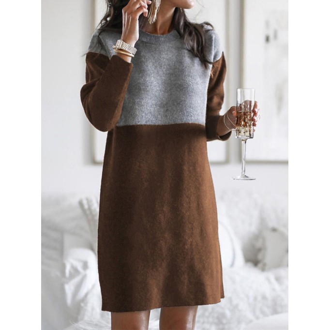 Fashion Patchwork Solid Patchwork O Neck Long Sleeve Dresses