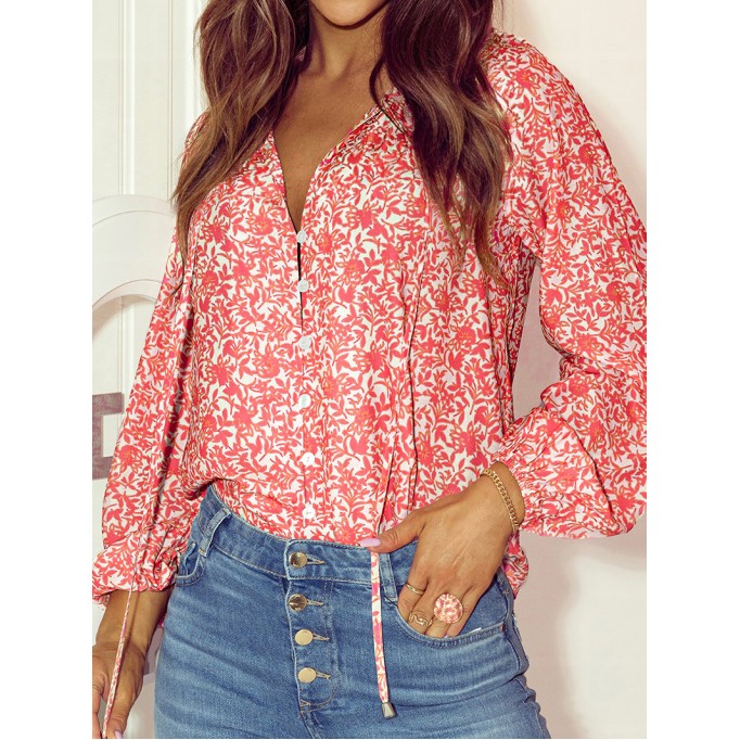 FLORAL KNOT ROUND NECK SHEATH CASUAL  SHIRTS