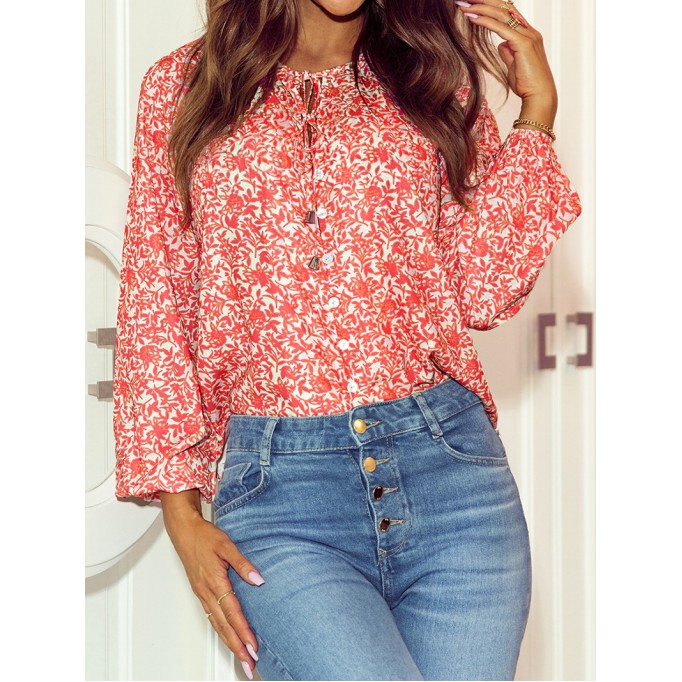 FLORAL KNOT ROUND NECK SHEATH CASUAL  SHIRTS