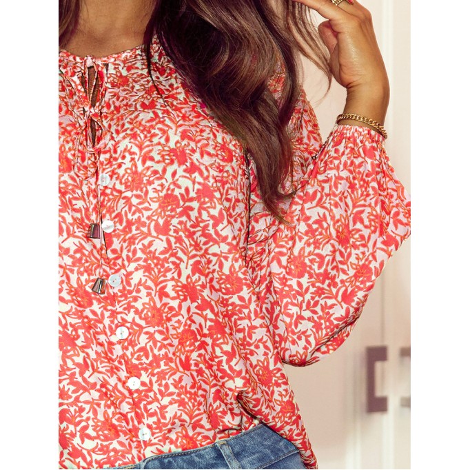 FLORAL KNOT ROUND NECK SHEATH CASUAL  SHIRTS