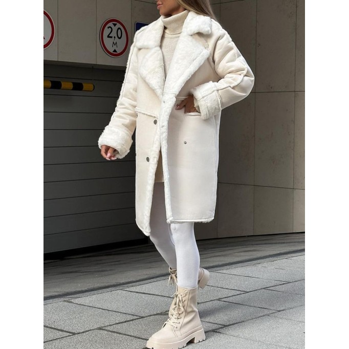 Fur suede suit collar long plush coat