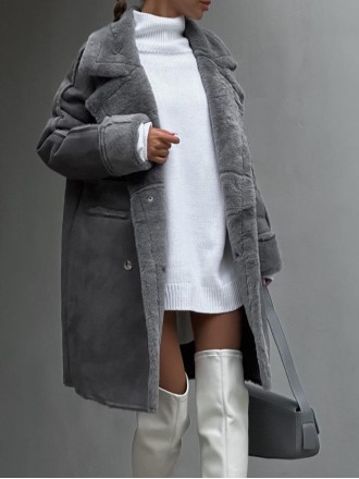 Fur suede suit collar long plush coat