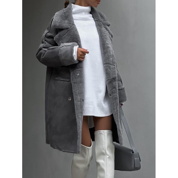 Fur suede suit collar long plush coat