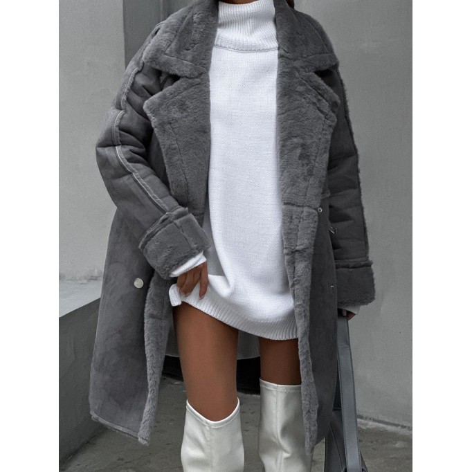 Fur suede suit collar long plush coat