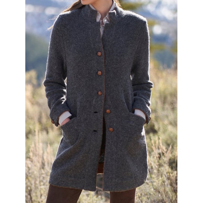 Grey stand-up collar tweed coat