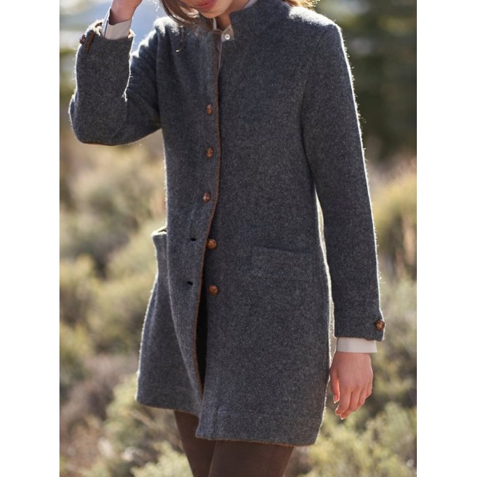 Grey stand-up collar tweed coat