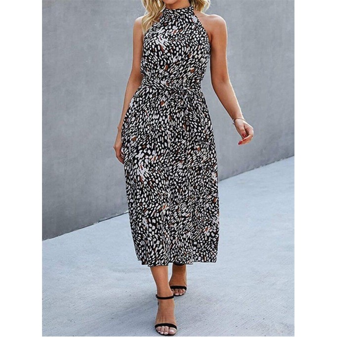 Halter Neck Floral Backless Loose Ruffle Maxi Dress