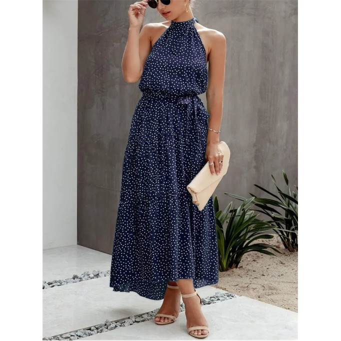 Halter Neck Floral Backless Loose Ruffle Maxi Dress