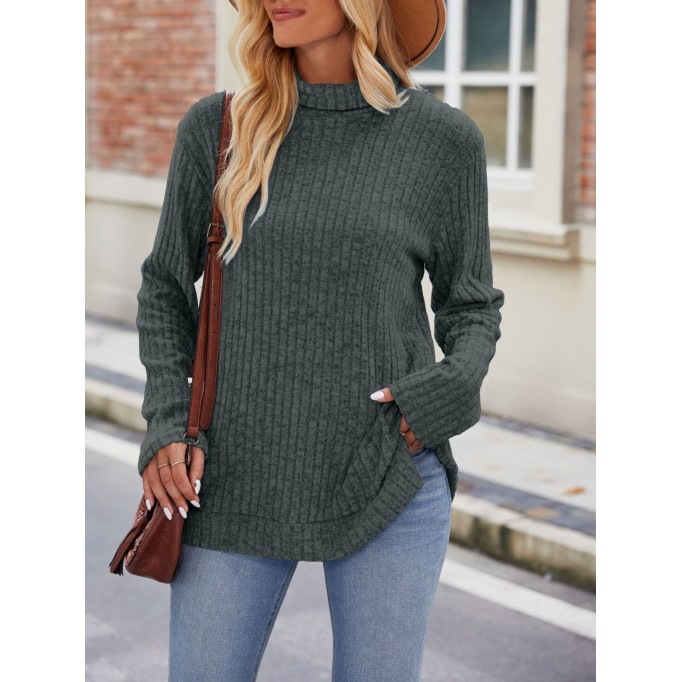 High neck loose fitting long sleeved split T-shirt top