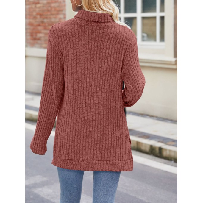 High neck loose fitting long sleeved split T-shirt top