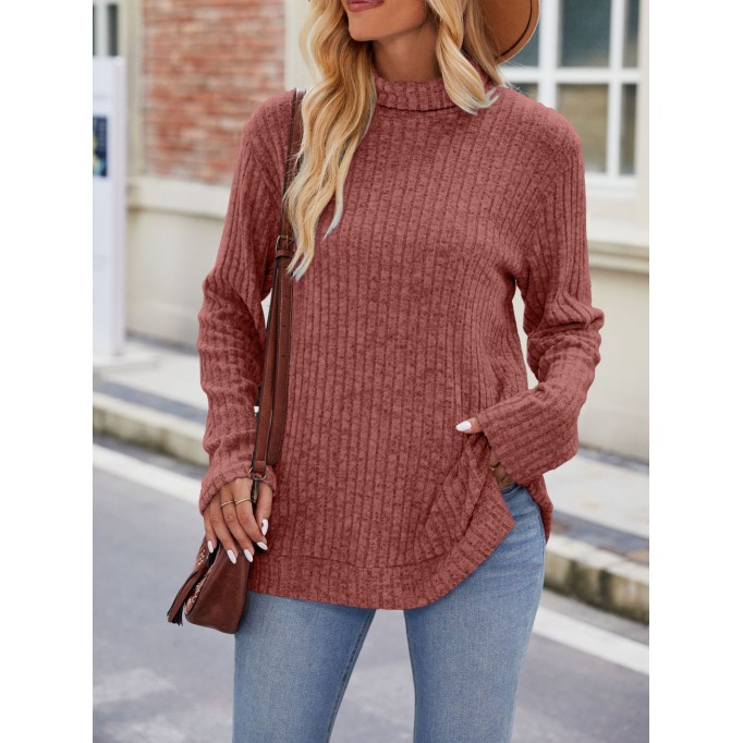 High neck loose fitting long sleeved split T-shirt top