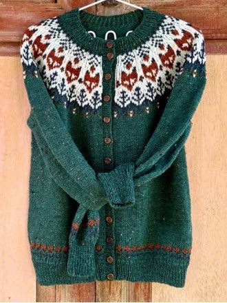 Icelandic Fox Ethnic Print Long Sleeve Knitted Cardigan