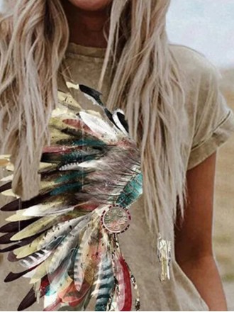 Indian Headdress Print Crew Neck T-Shirt