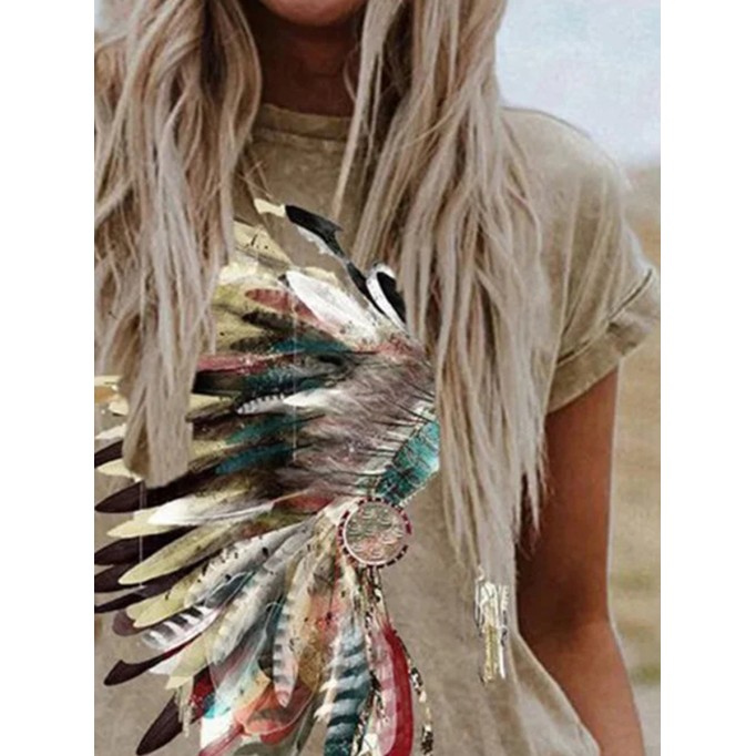 Indian Headdress Print Crew Neck T-Shirt