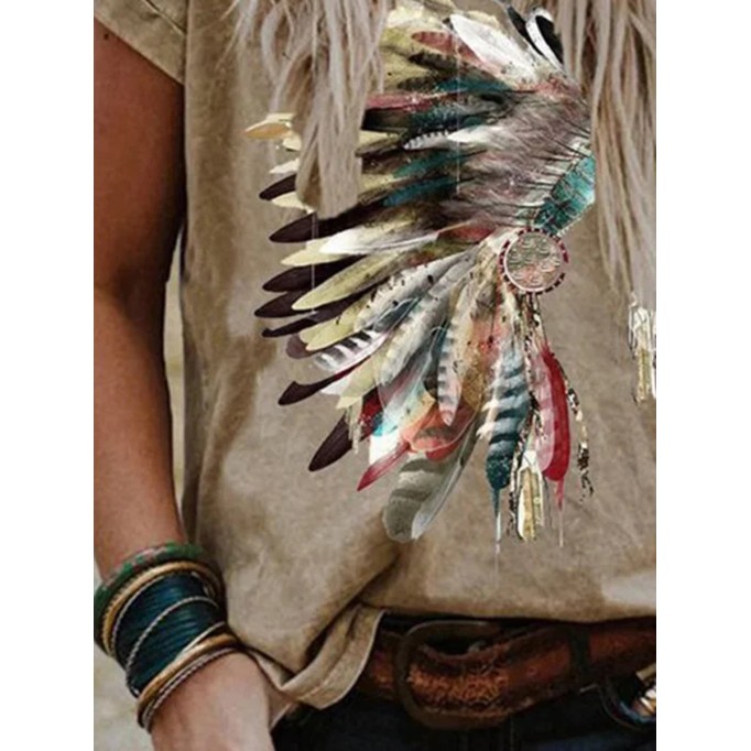 Indian Headdress Print Crew Neck T-Shirt