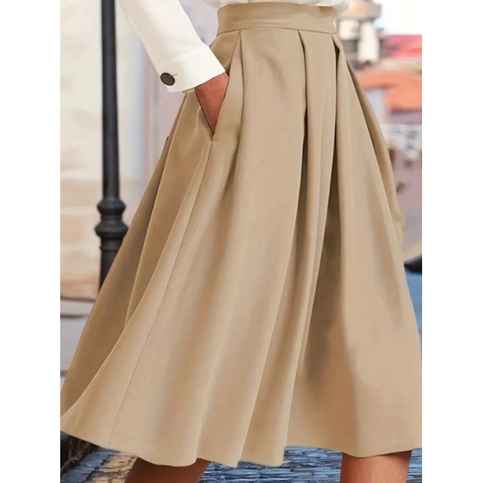 Khaki high-waisted umbrella skirt half skirt