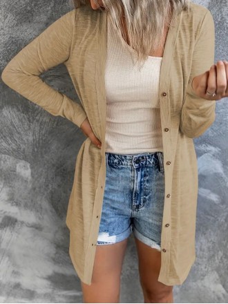 Khaki knit cardigan coat