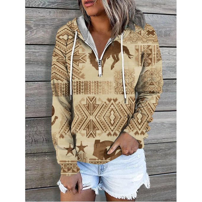 Khaki zipper long sleeve casual sweatshirt