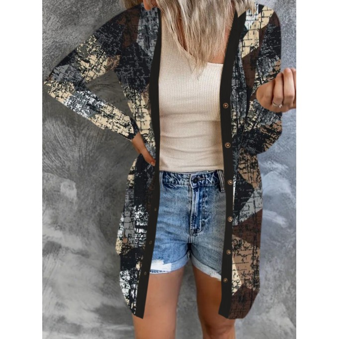 Knit print cardigan coat