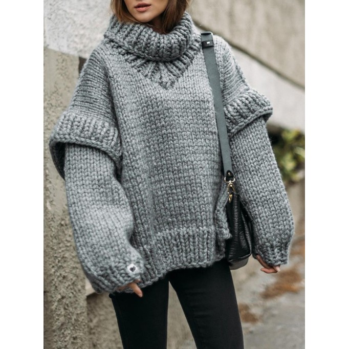 Knitted fluffy long sleeved wooden ear edge high neck sweater