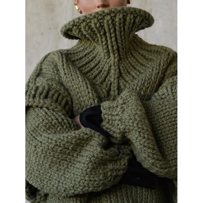 Knitted fluffy long sleeved wooden ear edge high neck sweater