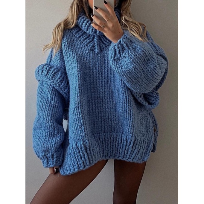 Knitted fluffy long sleeved wooden ear edge high neck sweater