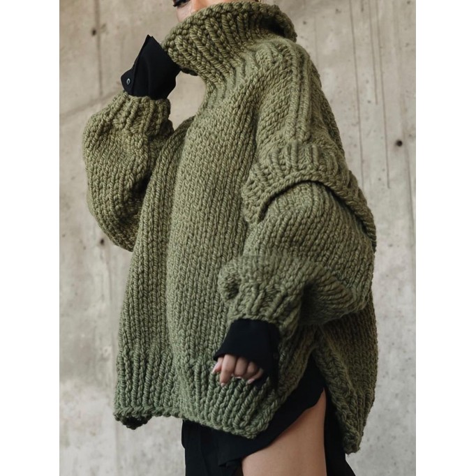 Knitted fluffy long sleeved wooden ear edge high neck sweater