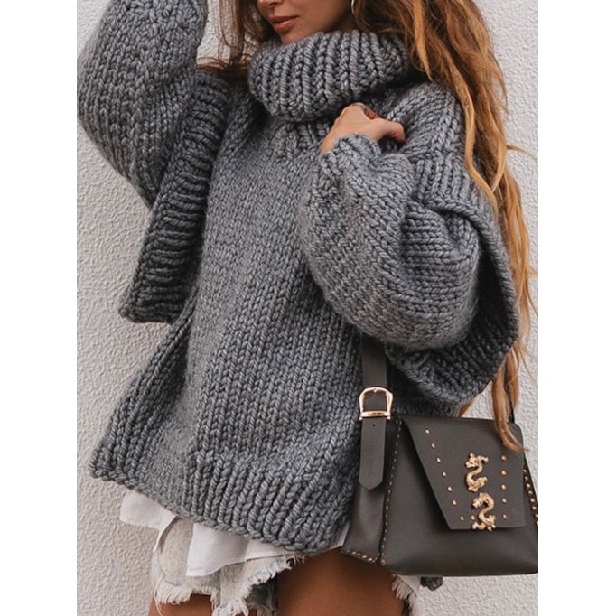 Knitted fluffy long sleeved wooden ear edge high neck sweater