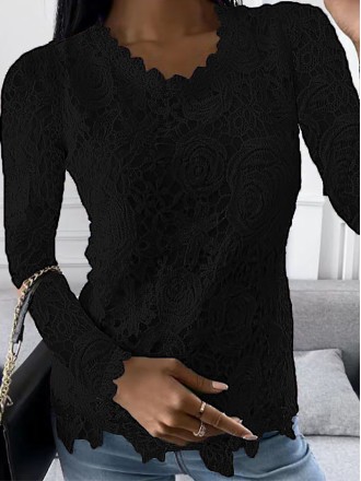 Lace crew neck long sleeve top