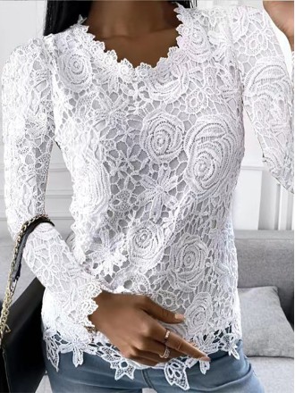 Lace crew neck long sleeve top