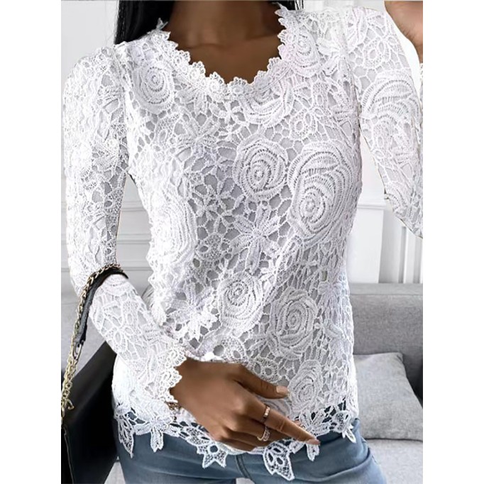 Lace crew neck long sleeve top