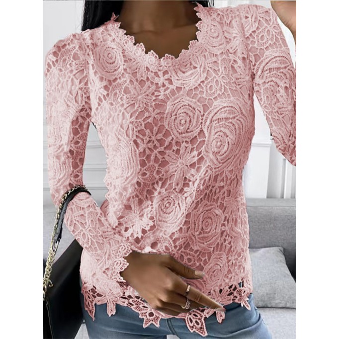 Lace crew neck long sleeve top