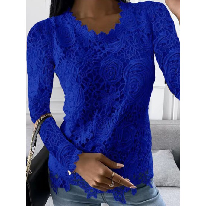 Lace crew neck long sleeve top