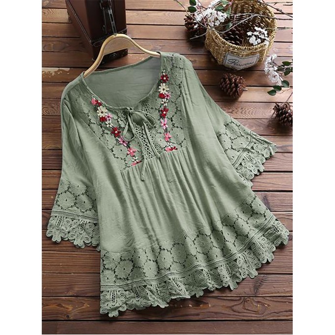 Lace elegant V-neck loose top