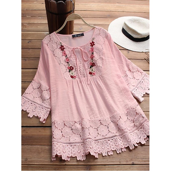 Lace elegant V-neck loose top