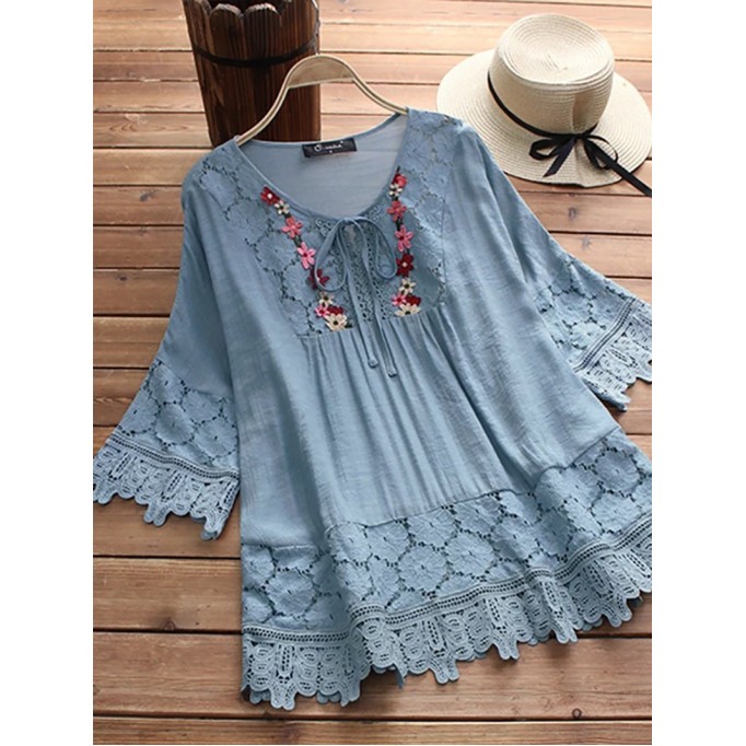 Lace elegant V-neck loose top