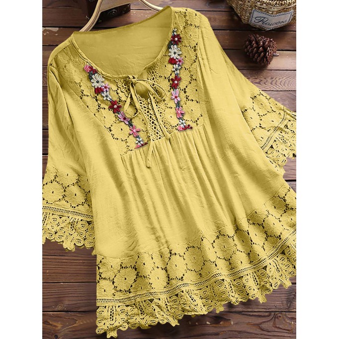 Lace elegant V-neck loose top