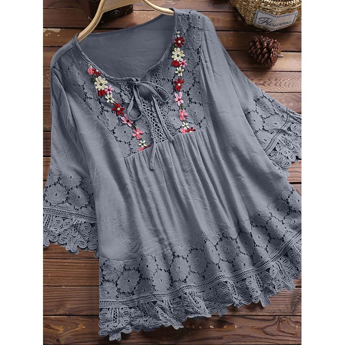 Lace elegant V-neck loose top