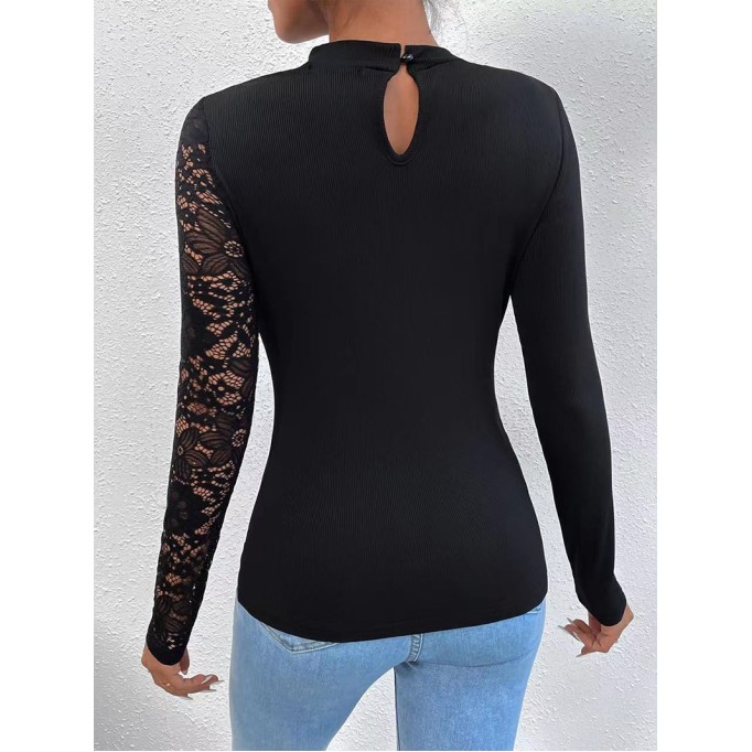 Lace Irregular Long Sleeve T-shirt