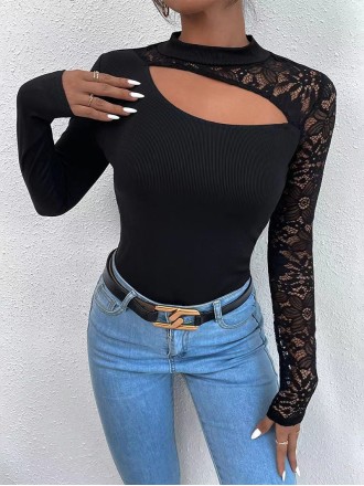 Lace Irregular Long Sleeve T-shirt