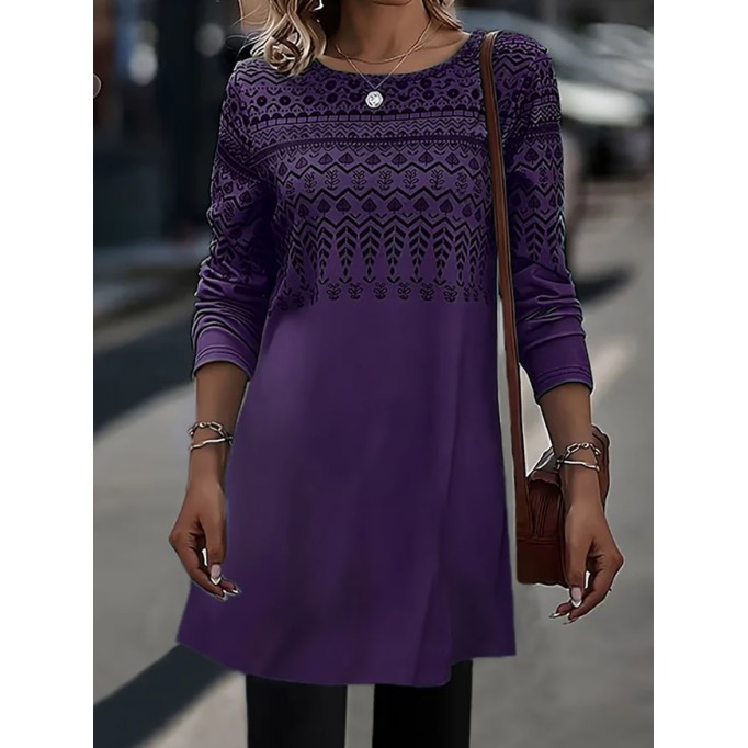 Leisure round neck ethnic dress